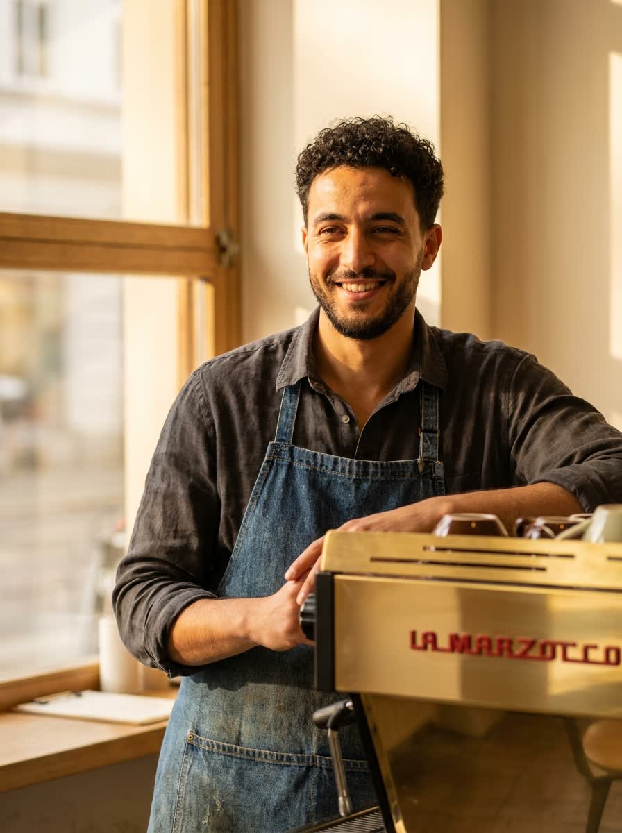 Reda, notre chef barista, derrière le comptoir de Dar Sultana