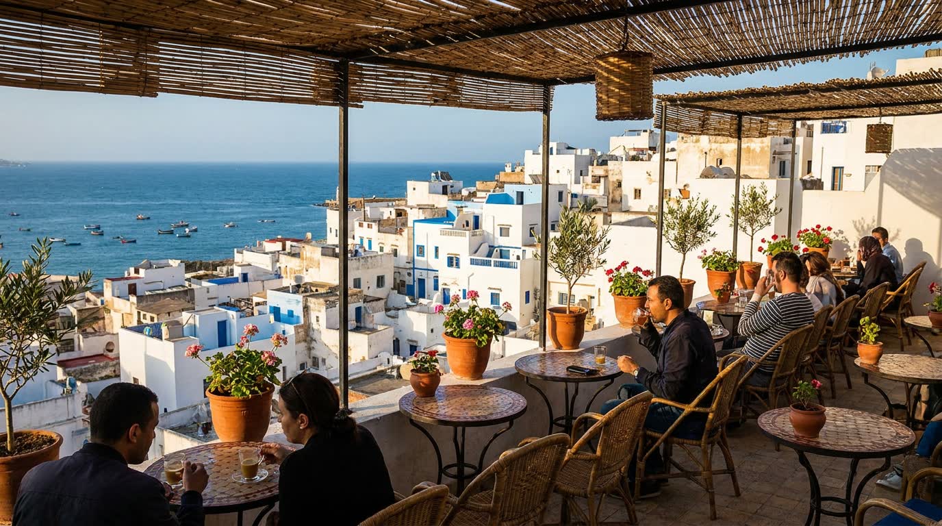 La terrasse de Dar Sultana avec vue sur la médina et la mer
